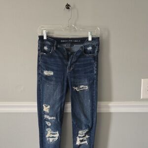 American Eagle Outfitters Women's Distressed Dark Blue Skinny Jeans